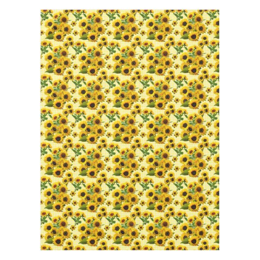 Helle Sonnenblumen auf gelb-weiß Kariertem Karo Tischdecke (Vorderseite)