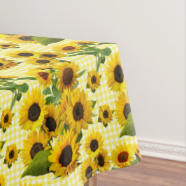 Helle Sonnenblumen auf gelb-weiß Kariertem Karo Tischdecke