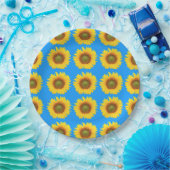 Helle Sonnenblumen Blaues Muster Pappteller (Party)