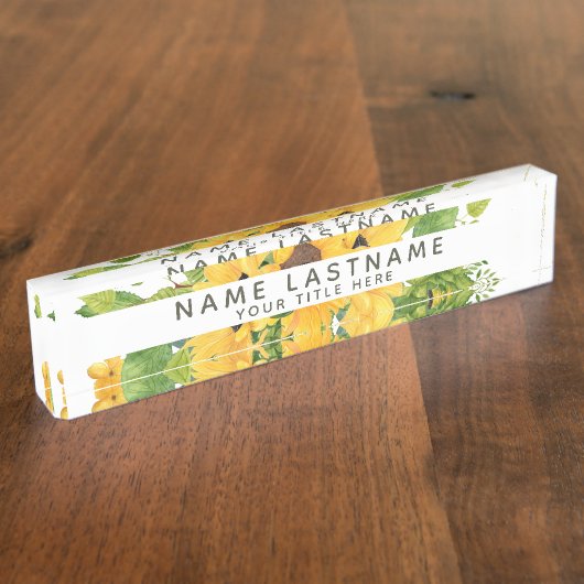 Helle Sonnenblumen Blumenblumen Botanischer Weißer Namensplakette (Seite)