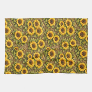 Helle Sonnenblumen-Nahtlos-Wiederholungsmuster Geschirrtuch