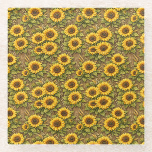 Helle Sonnenblumen-Nahtlos-Wiederholungsmuster Glasuntersetzer
