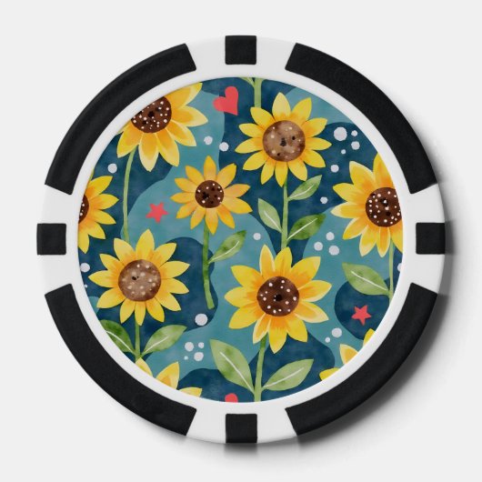 Helle Sonnenblumen Pokerchips (Vorderseite)