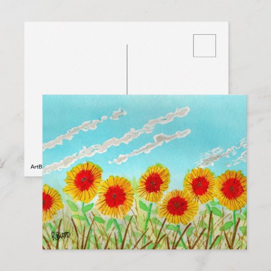 Helle Sonnenblumen Postkarte (Vorne/Hinten)