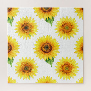 Helle Sonnenblumen-Wasserfarbe Nahtloses Muster Puzzle