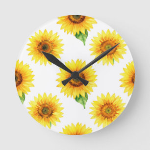 Helle Sonnenblumen-Wasserfarbe Nahtloses Muster Runde Wanduhr