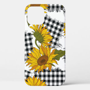 Helle Sonnenblumenblüten auf karierten Flecken. Me Case-Mate iPhone Hülle