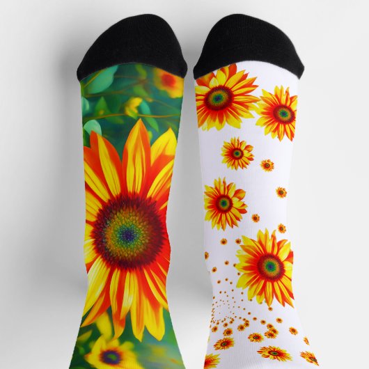 helle sonnige, farbenfrohe Sonnenblumenkunst Socken (Oben)