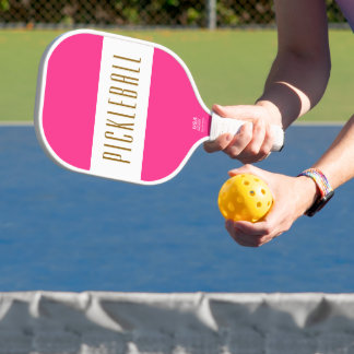 Helle Sporty Fett rosa Weiße Streifen Text Pickleball Schläger