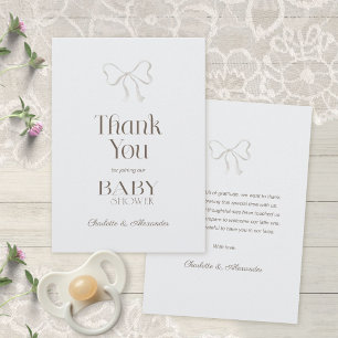 Helle staubblaue Aquarell-Schleife Baby Shower Dan Dankeskarte
