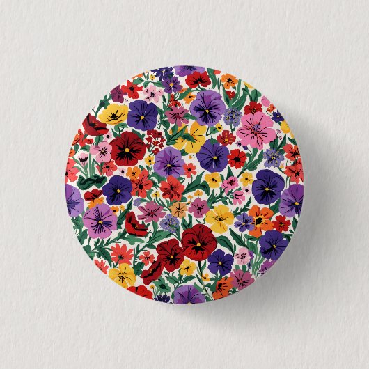 Helle Stiefmütterchen-Blumengarten-Muster Button (Vorderseite)