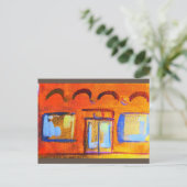 Helle Straßenecke orange Fassade Postkarte (Stehend Vorderseite)