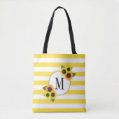 Helle Streifen Gelbe Sonnenblumen Blumenmonogramm Tasche (Vorderseite)