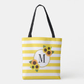 Helle Streifen Gelbe Sonnenblumen Blumenmonogramm Tasche (Rückseite)