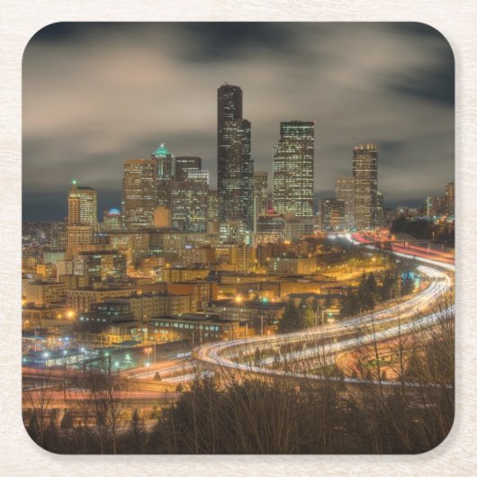 Helle Streifen von den Autos nachts Rechteckiger Pappuntersetzer (Vorderseite)