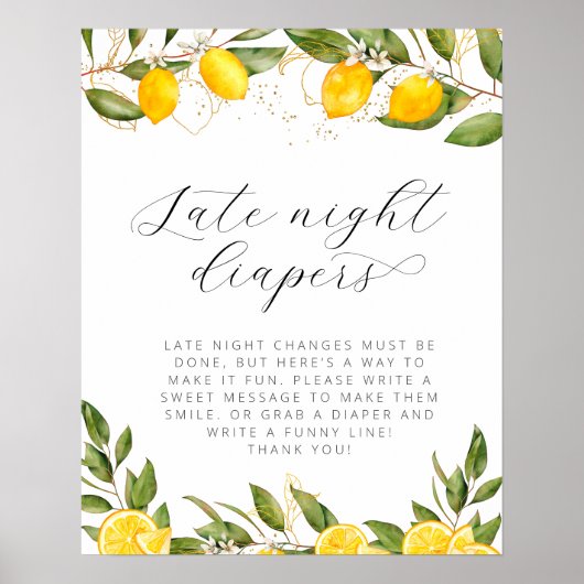 Helle Summer Lemon Babydusche Späte Night Diapers Poster (Vorne)