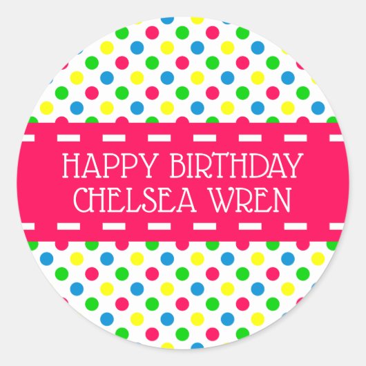 Helle Summer Polka Dots auf Personalisierten Weiß Runder Aufkleber (Vorderseite)