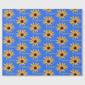 Helle Sun Yellow Blumen auf Royal Blue Happy Geschenkpapier (Flach)