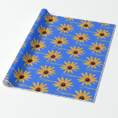 Helle Sun Yellow Blumen auf Royal Blue Happy Geschenkpapier (Ungerollt)