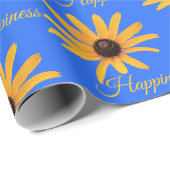 Helle Sun Yellow Blumen auf Royal Blue Happy Geschenkpapier (Rolleneckpunkt)