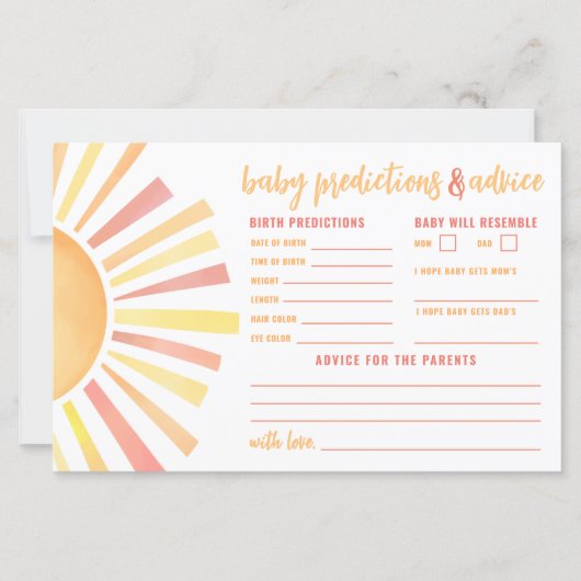 Helle Sunshine Sun Advice Baby Predictions Card (Vorderseite)