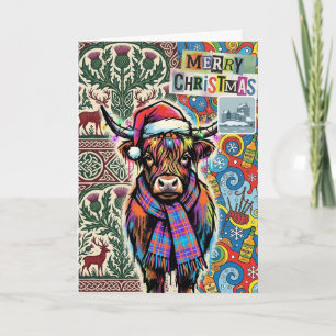 Helle Tartan-Hochlandkuh-Schottland-Weihnachtskart Karte