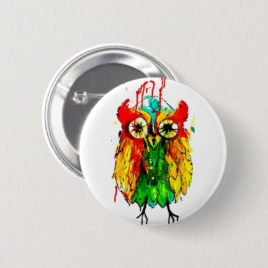 Helle Tätowierungstinteneulen-Farbmalerei Button (Vorne & Hinten)