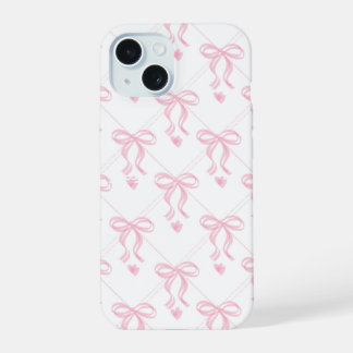 Helle Teerosa Schleifen auf weißem iPhone 15-Case 15 Hülle