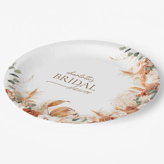 Helle Terracotta und Tequila Bridal Papierplatte Pappteller (Schrägansicht)