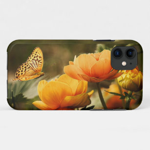 Helle, tiefgelbe Blumen mit Schmetterling Case-Mate iPhone Hülle