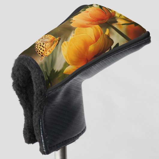 Helle, tiefgelbe Blumen mit Schmetterling Golf Headcover (3/4 Vorderseite)