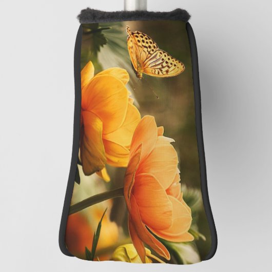 Helle, tiefgelbe Blumen mit Schmetterling Golf Headcover (Rotieren 90)