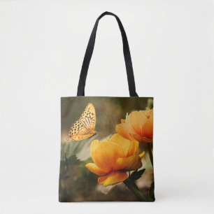 Helle, tiefgelbe Blumen mit Schmetterling Tasche