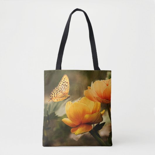 Helle, tiefgelbe Blumen mit Schmetterling Tasche (Vorderseite)
