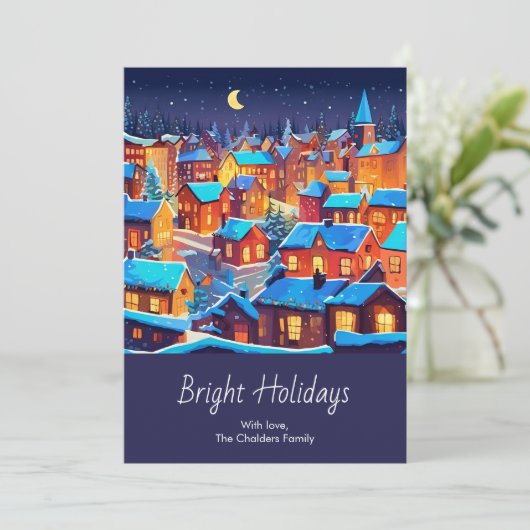 Helle Town Christmas Feiertagskarte (Stehend Vorderseite)