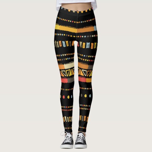 Helle Tribal Streifen Handgefertigte Muster Leggings (Vorderseite)
