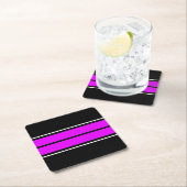 Helle, tropisch rosa Schwarz-weiße Racing Streifen Rechteckiger Pappuntersetzer (Vor Ort)
