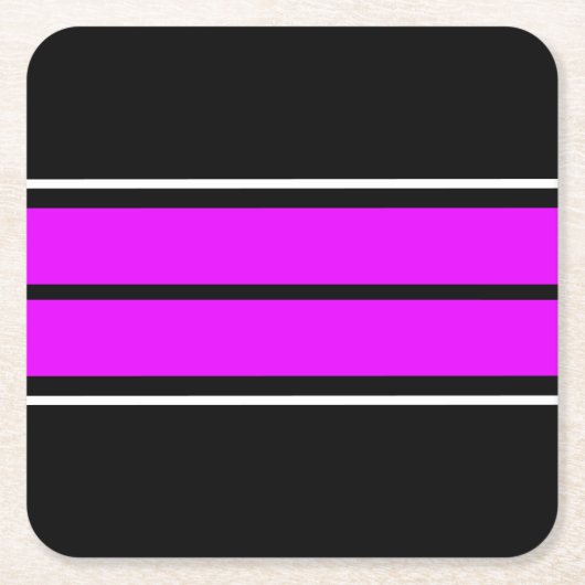Helle, tropisch rosa Schwarz-weiße Racing Streifen Rechteckiger Pappuntersetzer (Vorderseite)