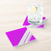 Helle, tropisch rosa, weiße Ecke Racing Streifen Glasuntersetzer (Schrägansicht)