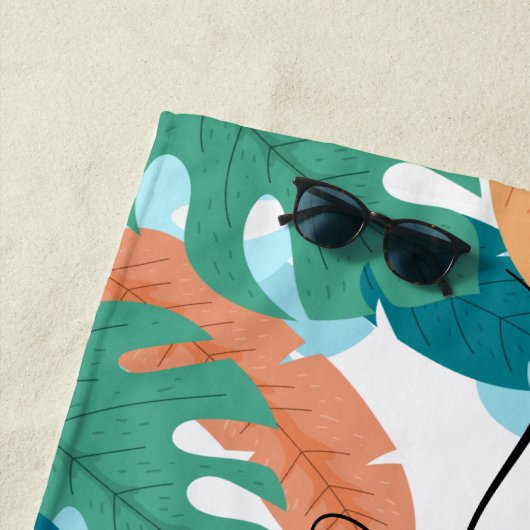 Helle tropische Blätter Personalisierter Name Strandtuch (Beispiel)