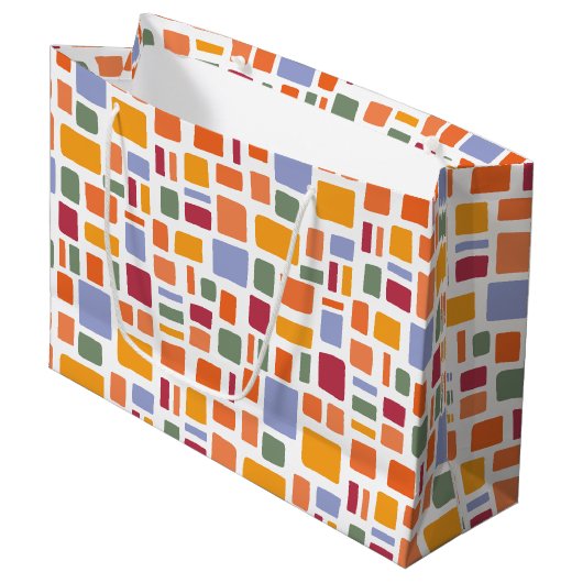 Helle tropische Farben Wonky Squares & Rectangle Große Geschenktüte (Vorderseite Schrägansicht)