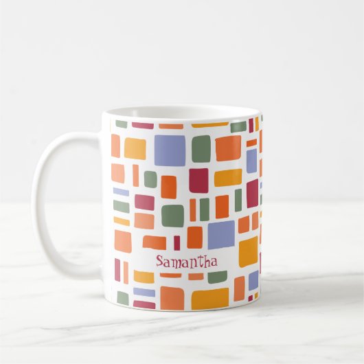 Helle tropische Farben Wonky Squares & Rectangle Kaffeetasse (Links)