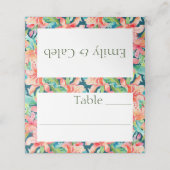 Helle tropische florale Botanische Hochzeitsempfeh Platzkarte (Außenseite Aufgefaltet)