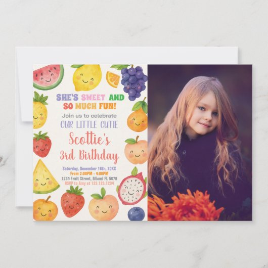 Helle tropische Früchte zum Geburtstag Einladung (Vorderseite)