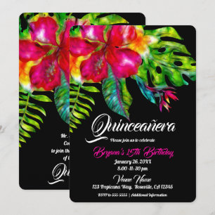 Helle tropische Hibiskus Blätter Quinceañera Einladung