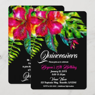 Helle tropische Hibiskus Blätter Quinceañera Einladung