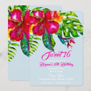 Helle tropische Hibiskus und Blätter Süß 16 Einladung