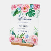 Helle tropische Hochzeit mit Blumen Acrylschild (Winkel)