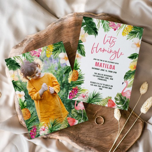 Helle tropische ließ flamingle Foto Geburtstag