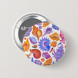 Helle tropische Muschel, handgezeichnet Muster Button